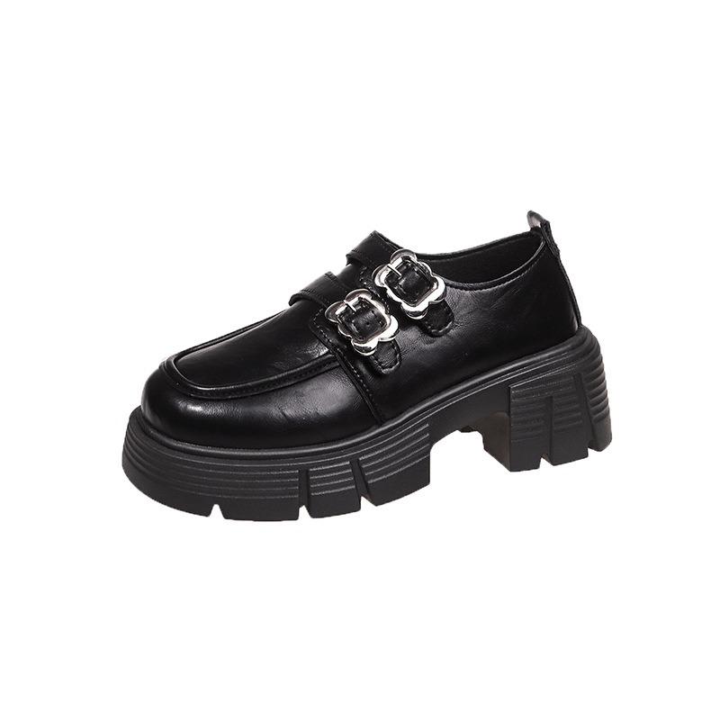 Small Leather Shoes Women's Belt Buckle Velcro Women's Spring and Autumn New Retro Children's Thick Sole