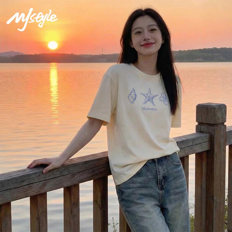 MJ STYLE Women's Starfish Graffiti Short Sleeve T-Shirt