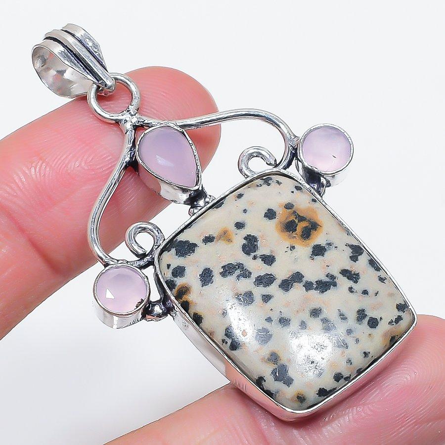 

Natural Dalmation Jasper, Chalcedony 925 Sterling Silver Pendant 2.29 d7g21
