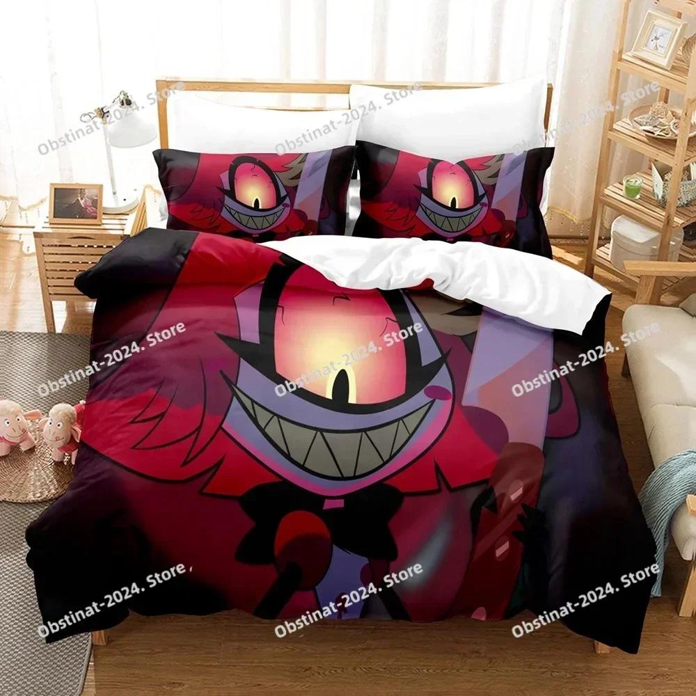 Hazbinedel Duvet Cover Set Cartoon Charlie Vaggie Alastor AD Quilt Cover Pillowcase Set Bedding Set Full Queen King Size