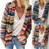 Damtröja Regnbågsränder Temperament Höst Vinter Långärmad Stickad Kofta Kappa för Kontoret