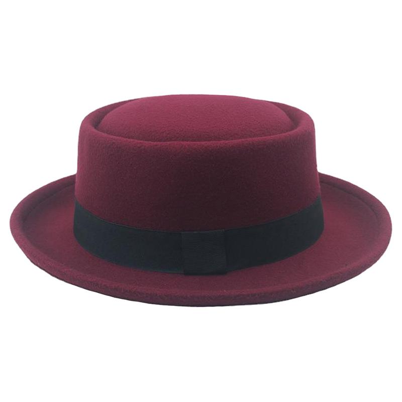 Flat Top Fedoras Jazz Hats For Women Men Solid Color Imitation Woolen Jazz Cap British Style Wide Brim Ladies Bowler Hats Fedora