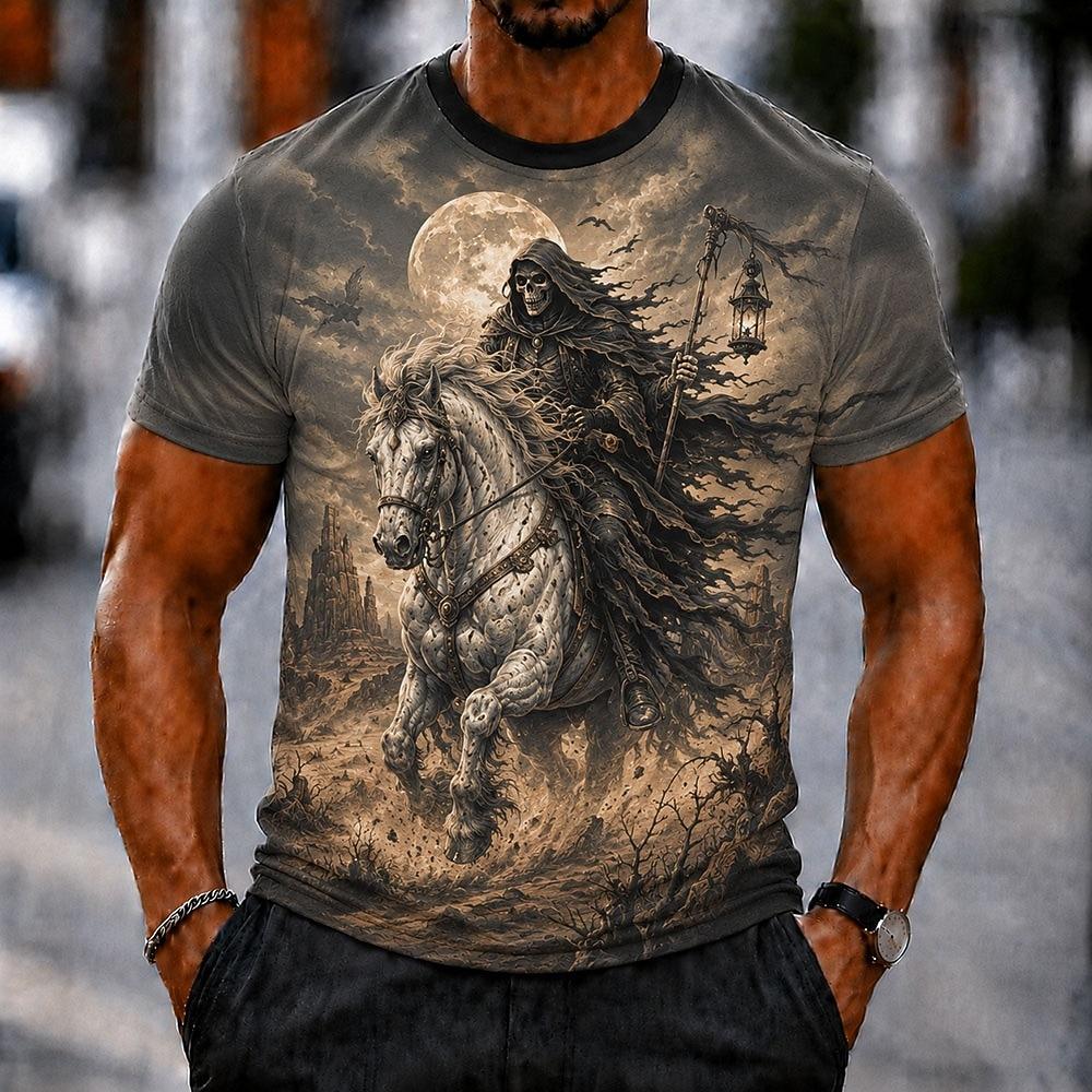 Halloween Men's Skull Bone T Shirt Short Sleeve 3D Print Crew Neck Gothic Street Dark Party All Seasons Clothing