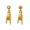 18k Gold-Plated Rock Hand Dangle Earrings with Inlaid Zirconia