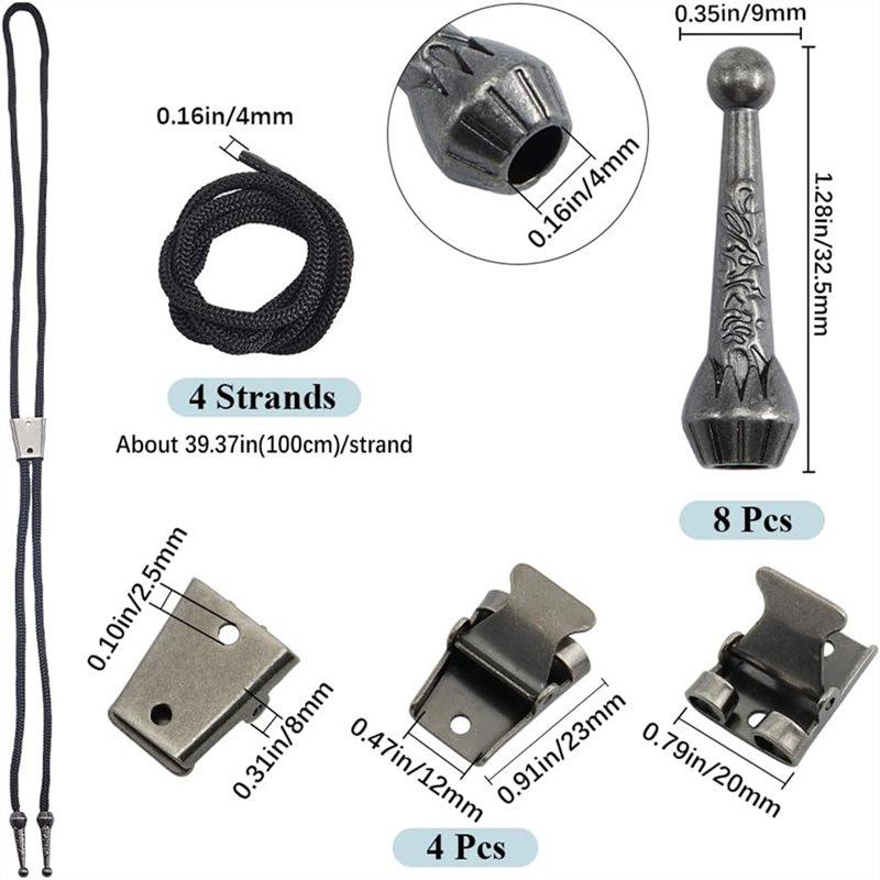 A95D-1 Set Iron Bolo Tie Findings Kit Bolo Tie Tips Replacement End Caps Kit Tie Buckle Accessories For Bolo Tie Making