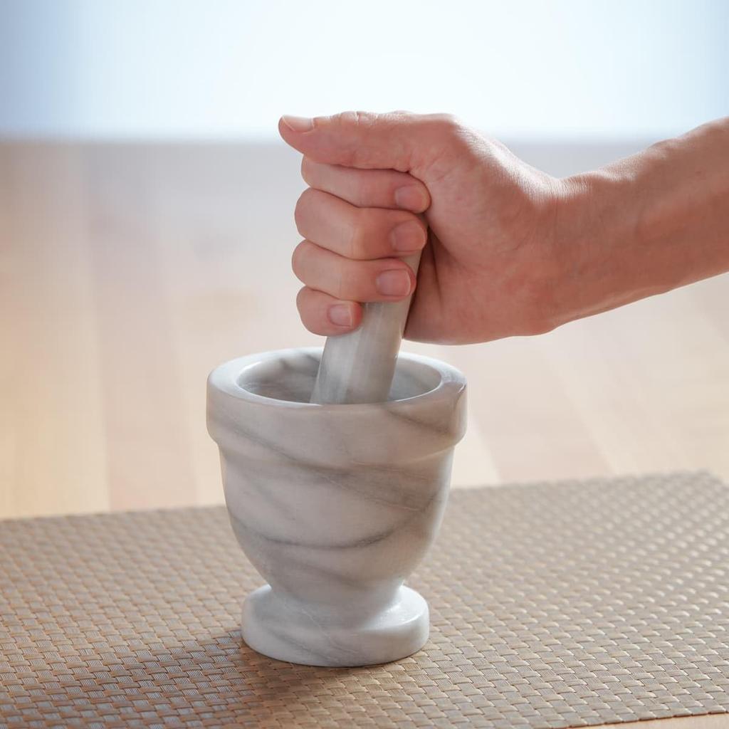 Thunder Group Mörser und Stößel Set, 10cm Durchmesser x 10cm Höhe, Marmor, zum Zermahlen von Gewürzen, MRGR001