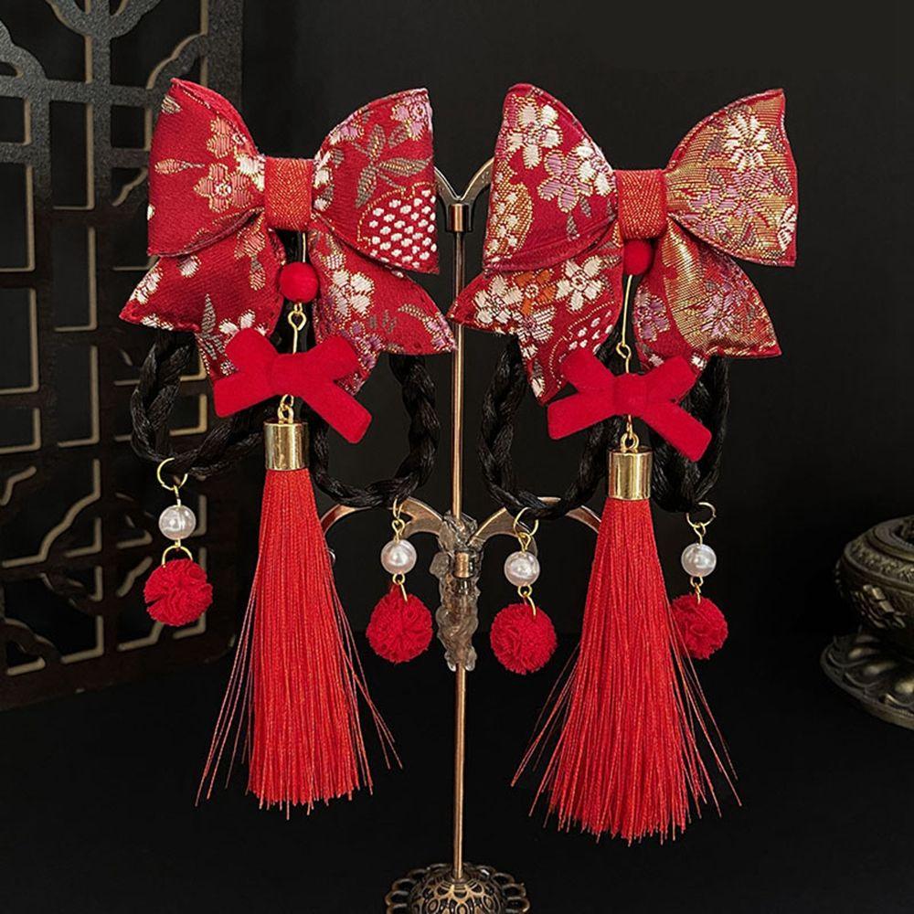 Flower Hanfu Headdress Baby Wig Hairpin New Year Headdress Child Hair Accessories Bow Hair Clip