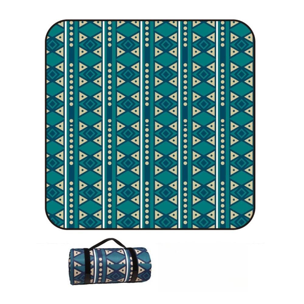 Vintage Print Picnic Blanket Waterproof Outdoor Camping Mat Carry Strap Foldable Travel Rug for Beach Park