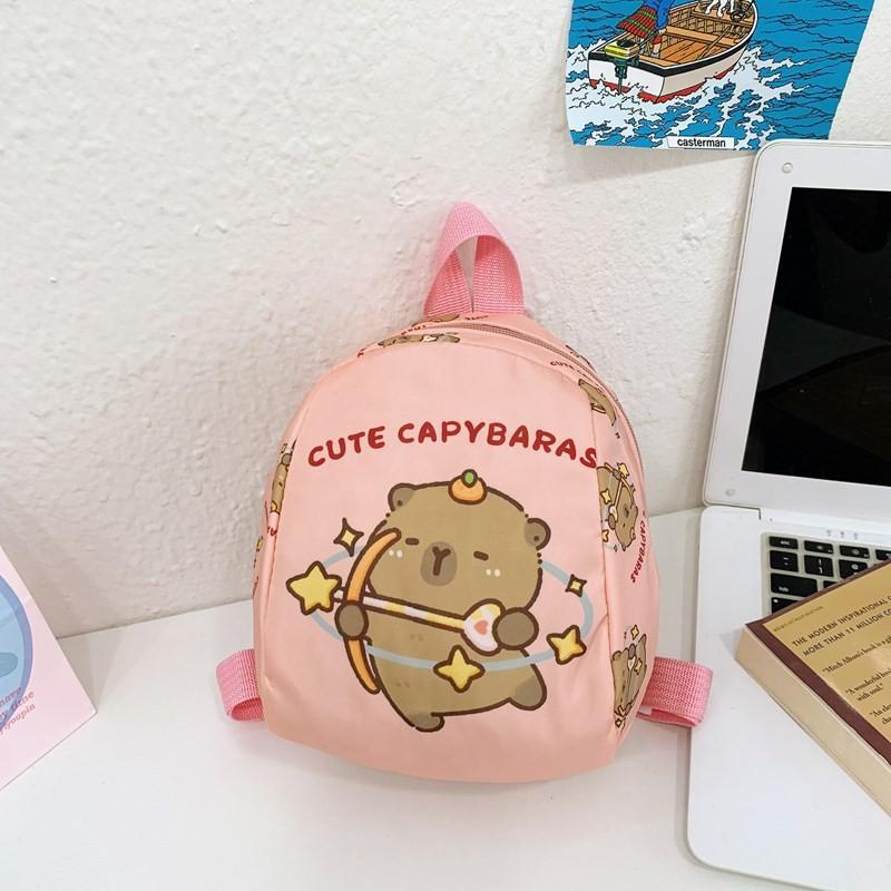 Capybara Cute Drinking Milk Tea Burger Toast Cake Cartoon Pattern Kid Backpack