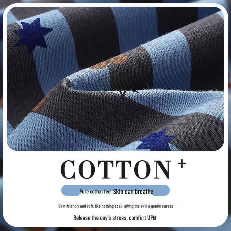 Men's Long Sleeve Striped Sausage Dog Pajamas - Pure Cotton, Spring/Autumn, Wearable Outdoors, Teen Sizes Available