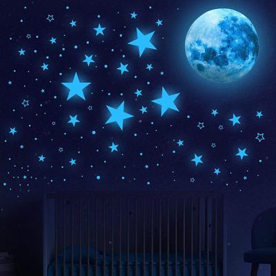 Glow-in-The-Dark Stars Moon Wall Stickers Easy To Install Realistic Create Romantic Atmosphere Luminous Wall Decals
