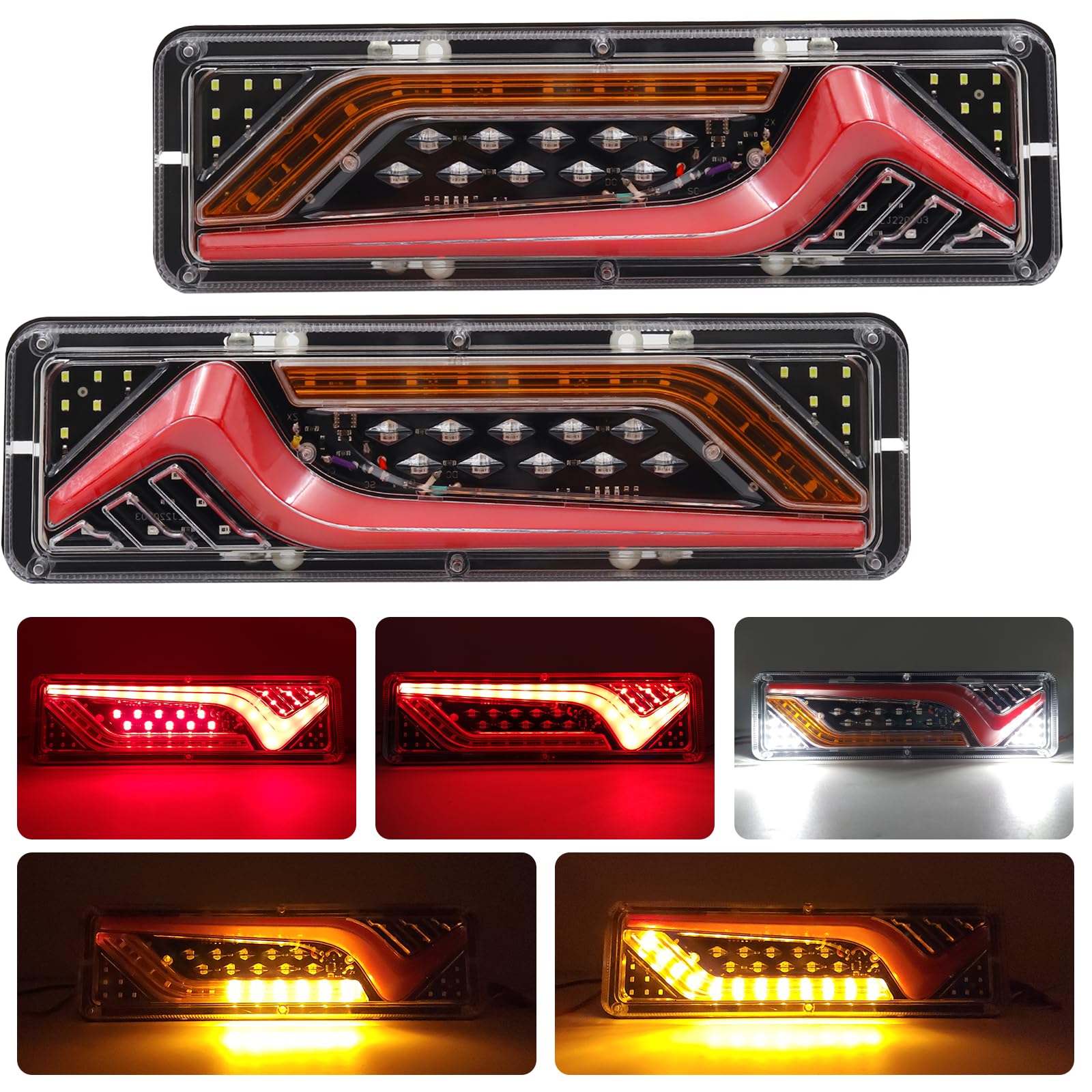 

Two LED Truck Tail Lights with Screw Rectangular Turn Signal Stop Lights for 24V Trucks and Trailers Holes, (C-Type 131) (Style 2)