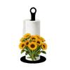 2D Flat Acrylic Roll Paper Towel Holder Sunflower Floral Wooden Base Vertical Napkins Rack Decorative Freestanding