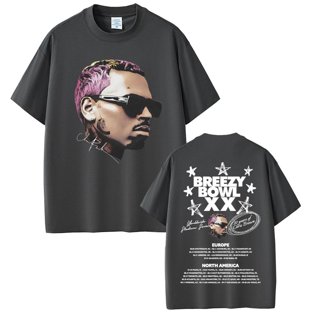 Rapper Chris Brown Breezy Bowl XX Tour 2025 TShirts Unisex Women Hip Hop Fashion Trend Fans Short Sleeve Casual Cotton T Shirts