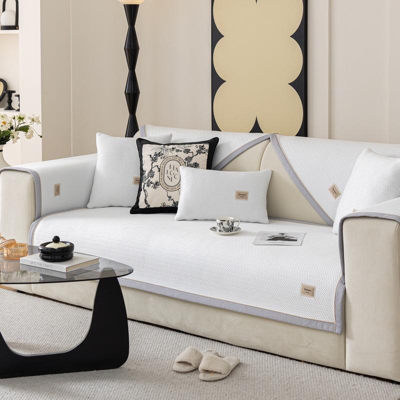 Summer Ice Silk Solid Color Sofa Mat Nonslip Universal Cooling Sofa Cover Living Room Embroidery Label Ear of Wheat Couch Cover