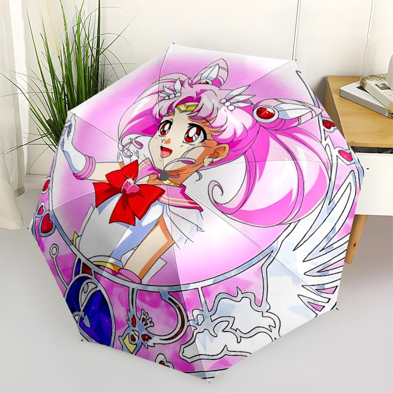 1pc Sailor Moon Automatic Folding Personality Personality Umbrella, Portable Collapsible Design, 8-Rib Iron Frame, All-Season Casual Outdoor Accessory