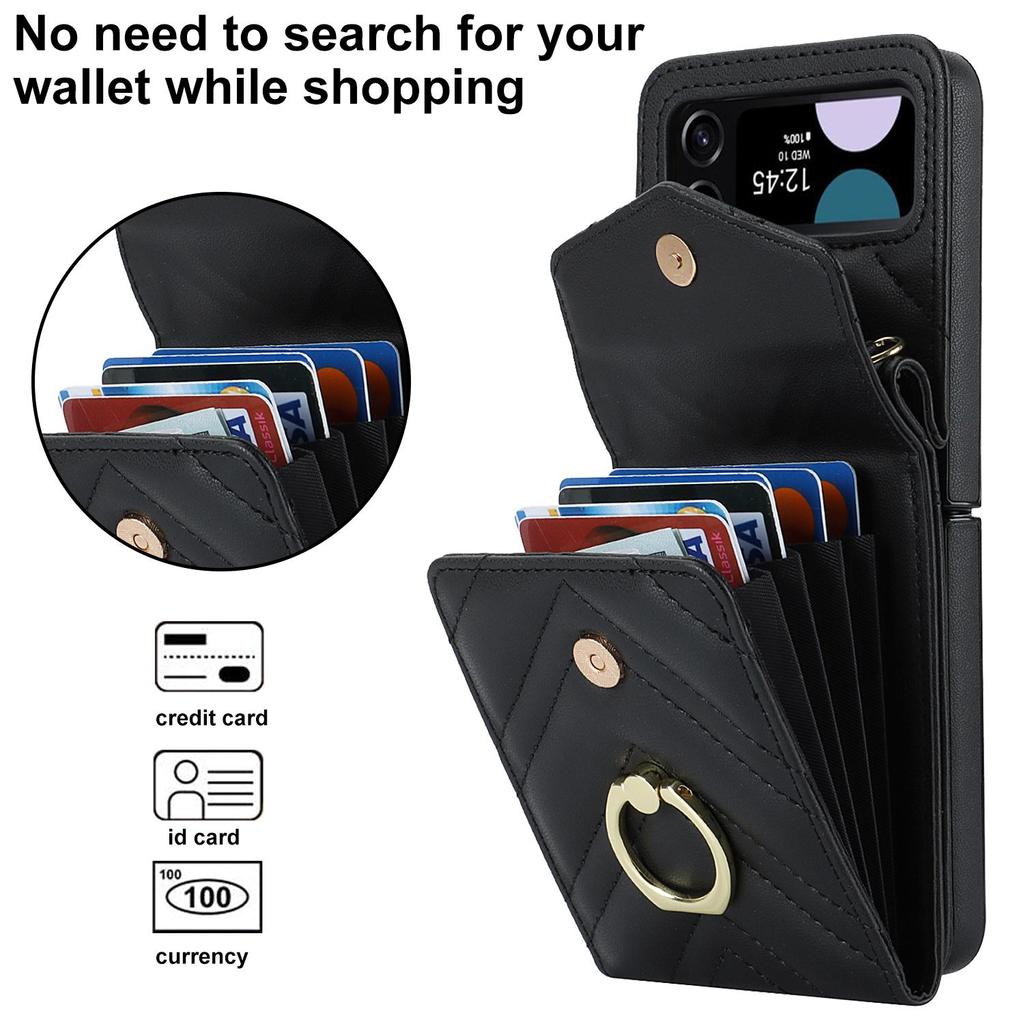 Fashion Leather Phone Case For Samsung Galaxy Z Flip 5 4 Z Flip 3 5G With Long Lanyard Crossbody Bag Wallet Holder Protect Cover
