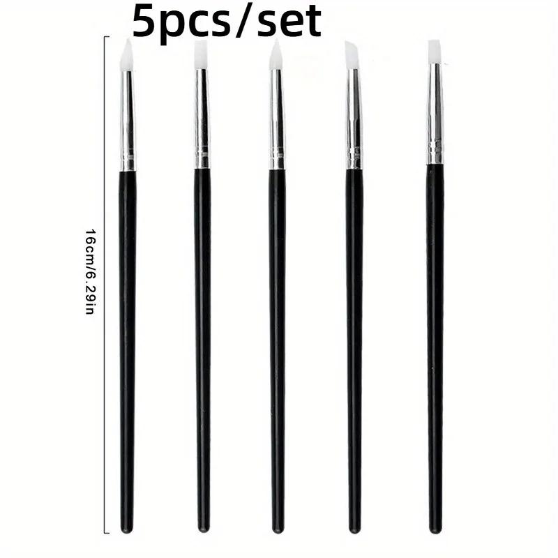 5pcs Manicure Soft Silicone Pen, Small Head Silicone Embossing Pen, Nail Art Brushes Set, for Nail Design And Decoration
