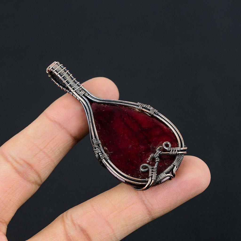 Red Flash Labra Handmade Pendant, Gemstone Jewelry, 999 Copper Wire Wrapped Pendant Jewelry, For Gift