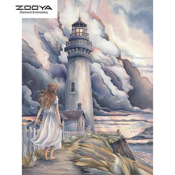 

ZOOYA 3D Алмазная вышивка Картина Вышивка крестом Круглый горный хрусталь Картина Маяк