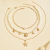 Holiday Travel Starfish Pendant Necklace Alloy Beads Shell Necklace Layered Choker Chain  for Women