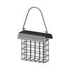 Outdoor Hanging Metal Suet Bird Feeder with Roof and Square Grid Design for Garden Backyard Patio Use