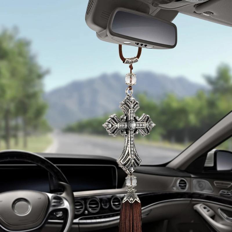 1Pc Cross Pendant with Sparkling Rhinestone Hanging Ornament for Vehicle Interior Decoration Auto Decoration Hanging Automobiles Rear