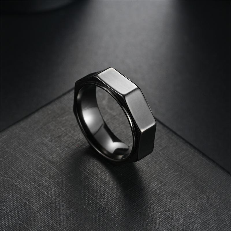 Stylish Polygonal Titanium Steel Ring, Trendy Personalized Couple Ring Jewelry