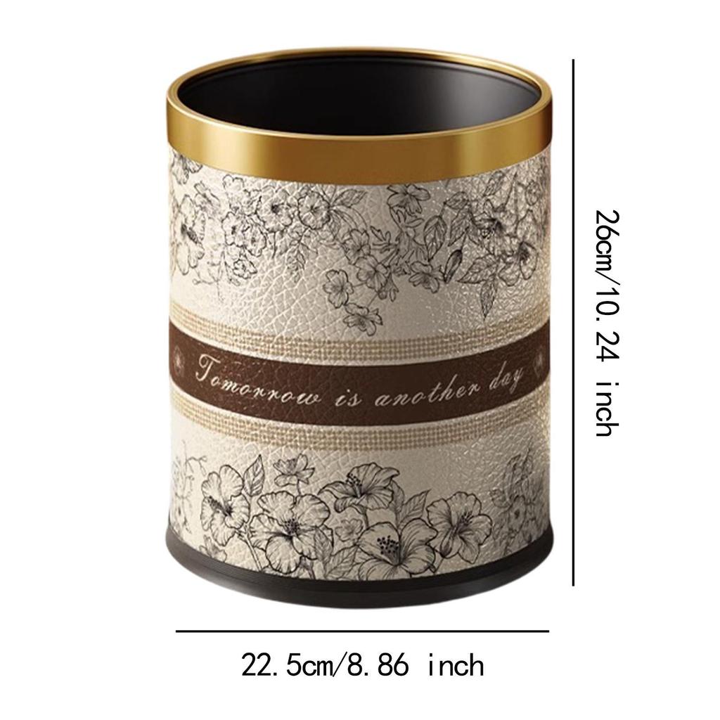 Round Trash Can French vintage Garbage for Bedroom Kitchen Bathroom Office Living Room Dorm Laundry Room Indoor
