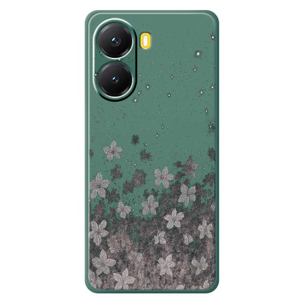 For Xiaomi Redmi Turbo 4 5G/Poco X7 Pro 5G Case Grey Flowers Pattern Printing Straight Edge TPU Phone Back Cover