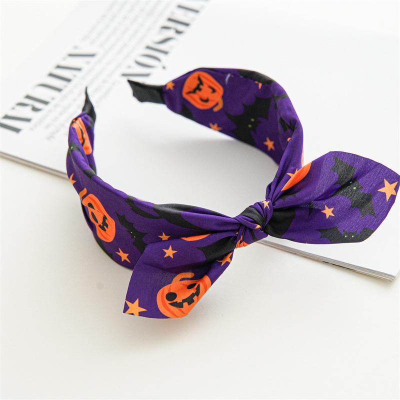 Halloween Skeleton Pumpkin Fabric Crossover Wide Headband Women's Printed Ghost Festival Gut Hair Bands