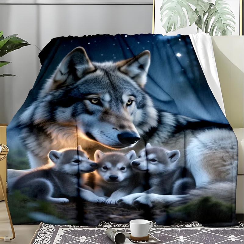 Autumn Sleeping Wolf Cub Fleece Blanket, Cute Animal Throw