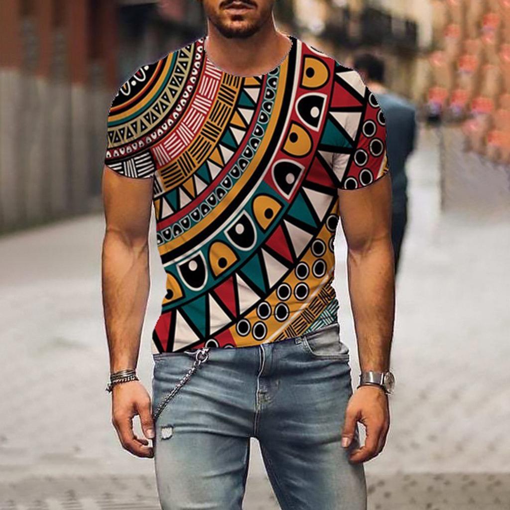 Men Spring Summer Casual Slim 3D Printed Short Sleeve T Shirt Top Blouse