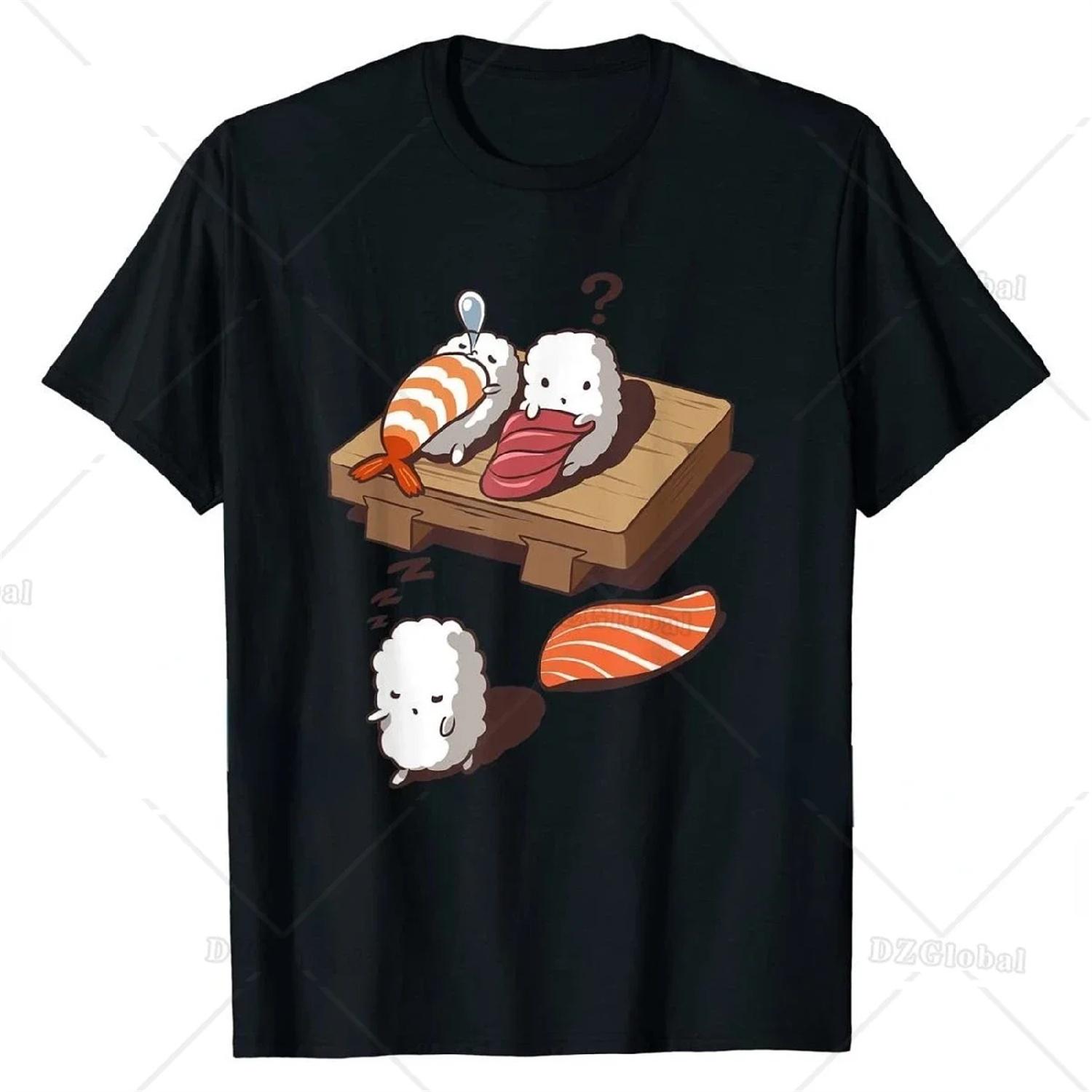 

Men Women Short-sleev Fashion Graphic Tshirts Harajuku Casual Streetwear Tops Funny Japanese Nigiri Sushi Sleepwalking Tee S різнокольоровий