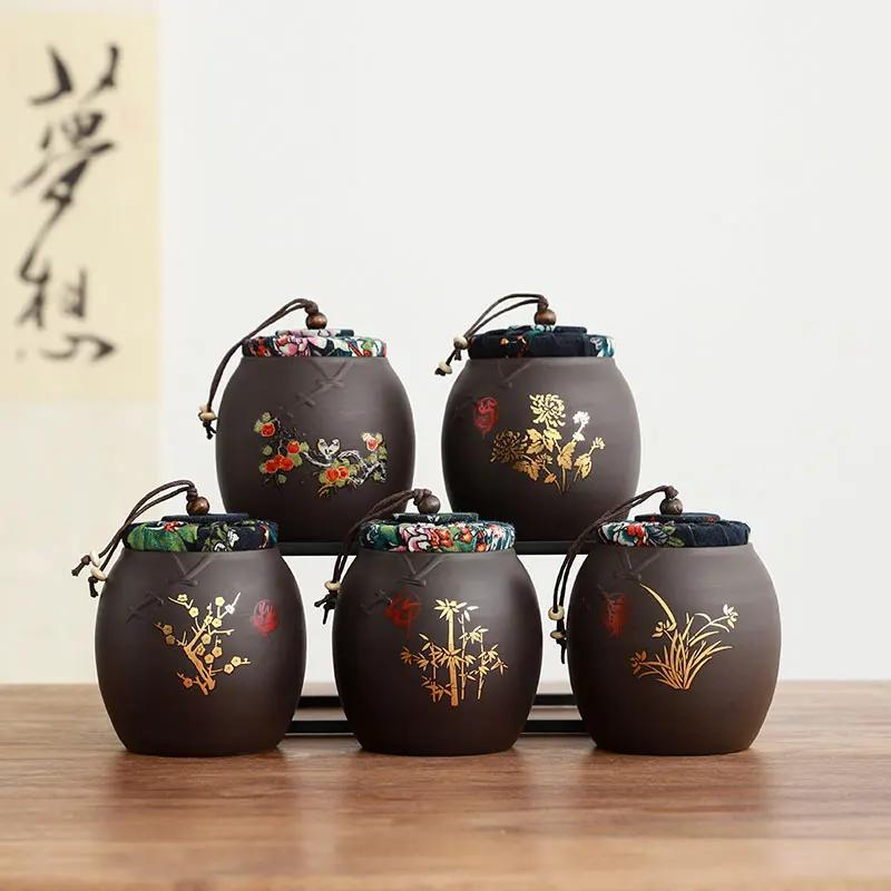 Chinese Sealed Purple Clay Tea Caddy Plum Blossom Bamboo Leaf Tea Jar Travel Tea Boxes Tieguanyin Container Storage Tank Teaware