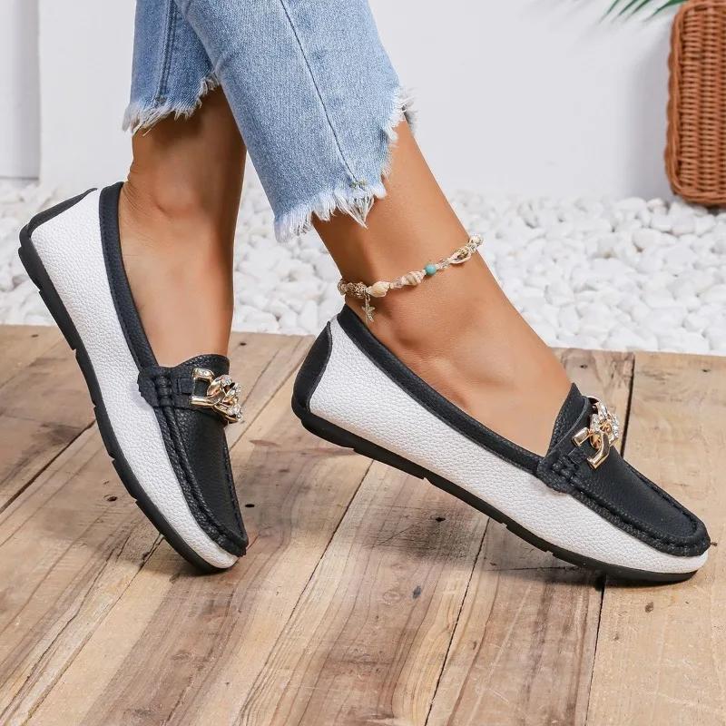 Shoes for Women 2024 Hot Sale One Kick Women's Flats Autumn Round Toe Mixed Colors Outdoor Casual Flat Comfortable Loafers