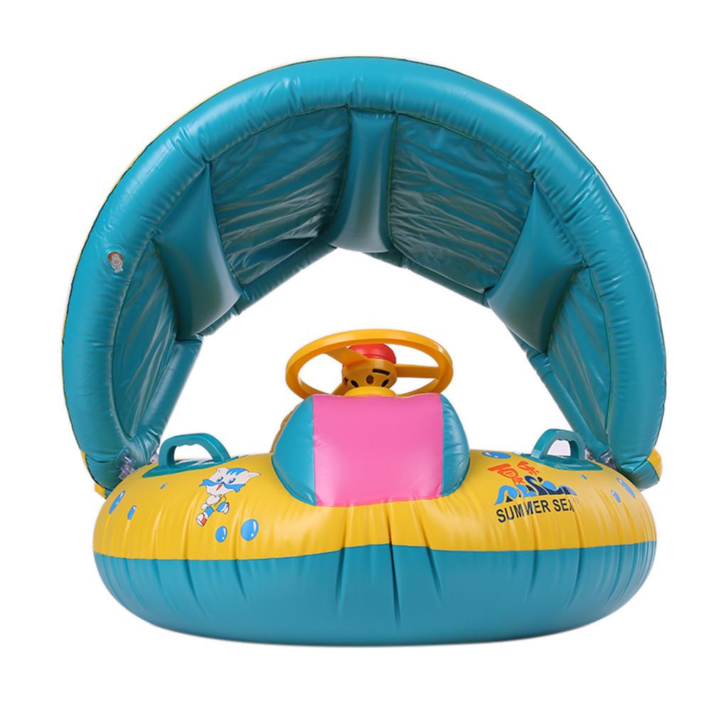 Safe Baby Float Inflatable Baby Swimming Ring Infant Inflatable Wheels Adjustable Sunshade Seat Newborns Swimming Pool Toys