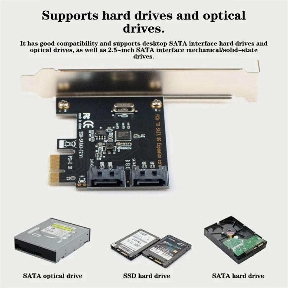 PCI-E X1 SATA 3.0 Erweiterungskarte 2-Port SATA III 6Gbps Adapterplatine ASMedia 1061 Chip PCI Express zu SATA Konverter für PC Festplattten-Erweiterung