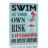 Swim At Your Own Risk Lifeguard On Beer Break Tin Sign Vintage Swimming Pool Metal Signs Funny Pool Decor For Pool Party Wa Sign