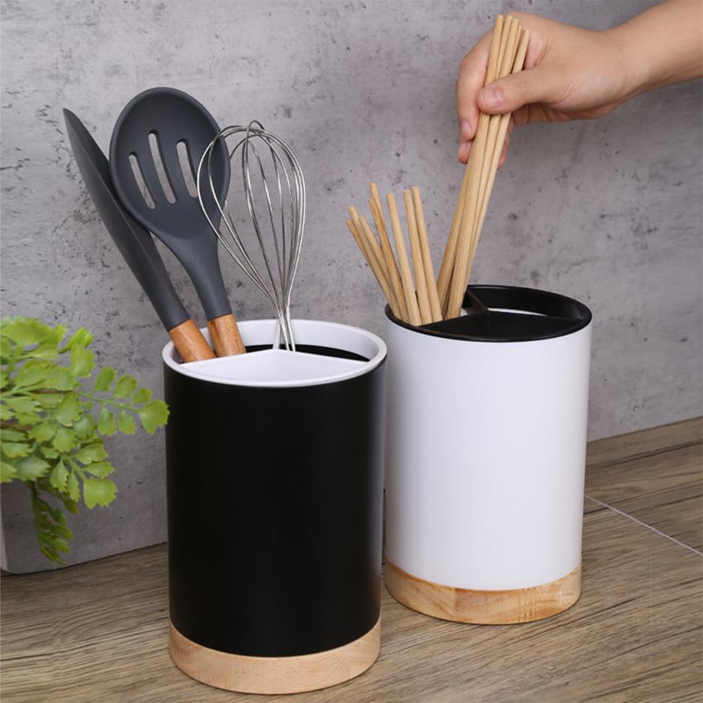 Robustní držák kuchyňského náčiní s otočným designem Dřevěná základna pro snadný přístup Velkokapacitní držák na hůlky