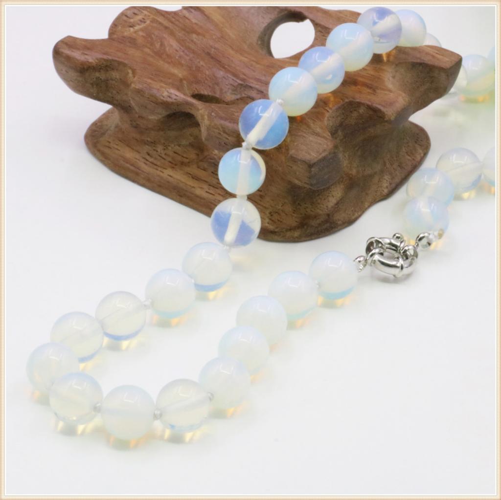 8 10mm okrągły biały naszyjnik z kamienia księżycowego gładki kamień naturalny zapięcie siatkowe akcesoria na szyję kobiety biżuteria dziewczęca Making Design