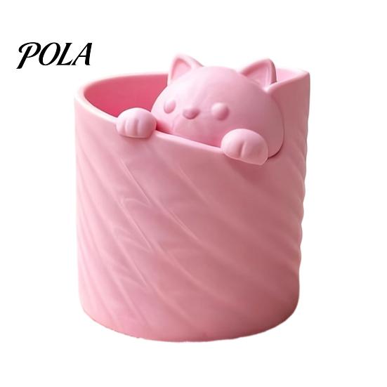 Pen Holder 3D Printed Holder, Cat Shape Large Capacity Hollow Barrel Desk Organizer for Pencils Gel Pens Makeup Brushes, Cute Girlish Decor
