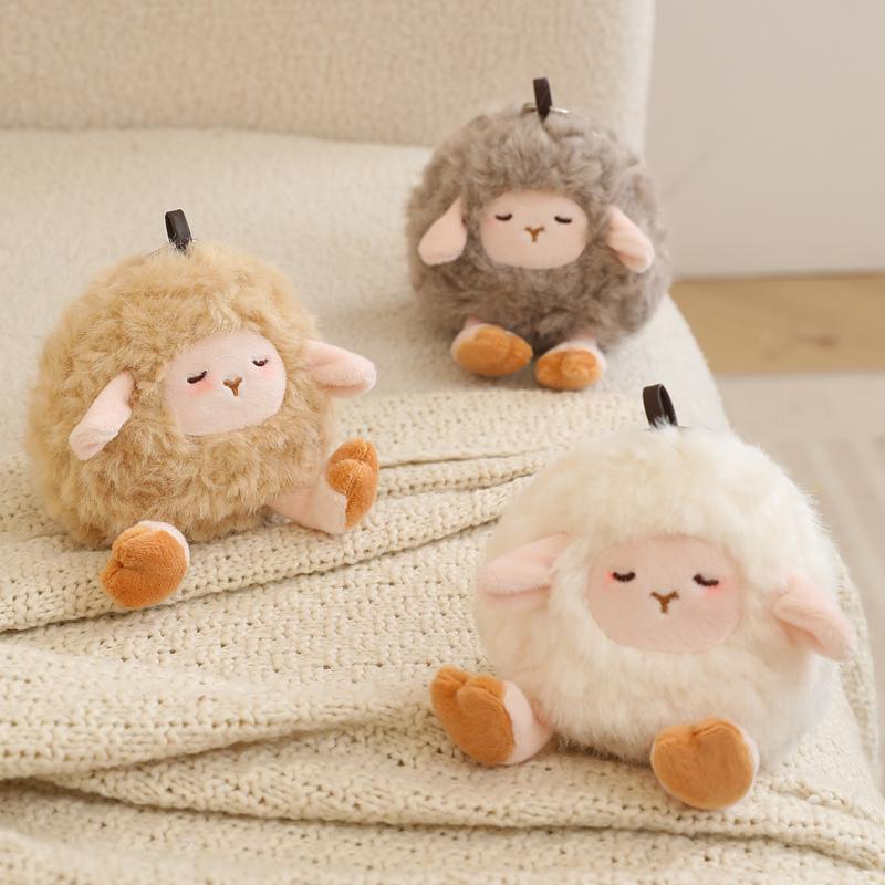 Cute Sleepy Sheep Plush Keychain Fluffy Mini Lamb Doll Bag Pendant Soft Stuffed Animal Keyring Women Backpack Accessories Gift