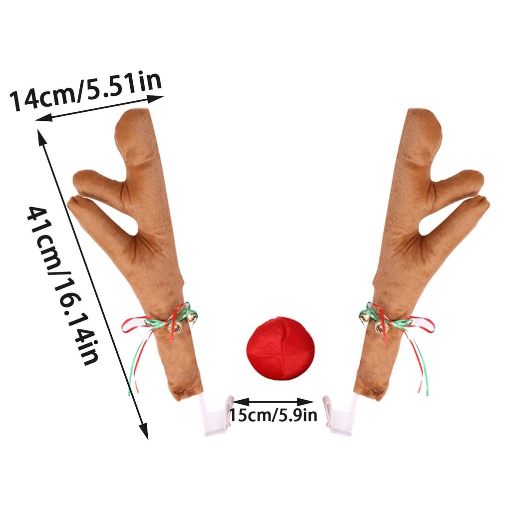 Reindeer Decoration Elk Antler Car Vehicle Nose Horn Costume Decor Set Rudolph Christmas Reindeer Antlers Red Nose Ornaments 1PC