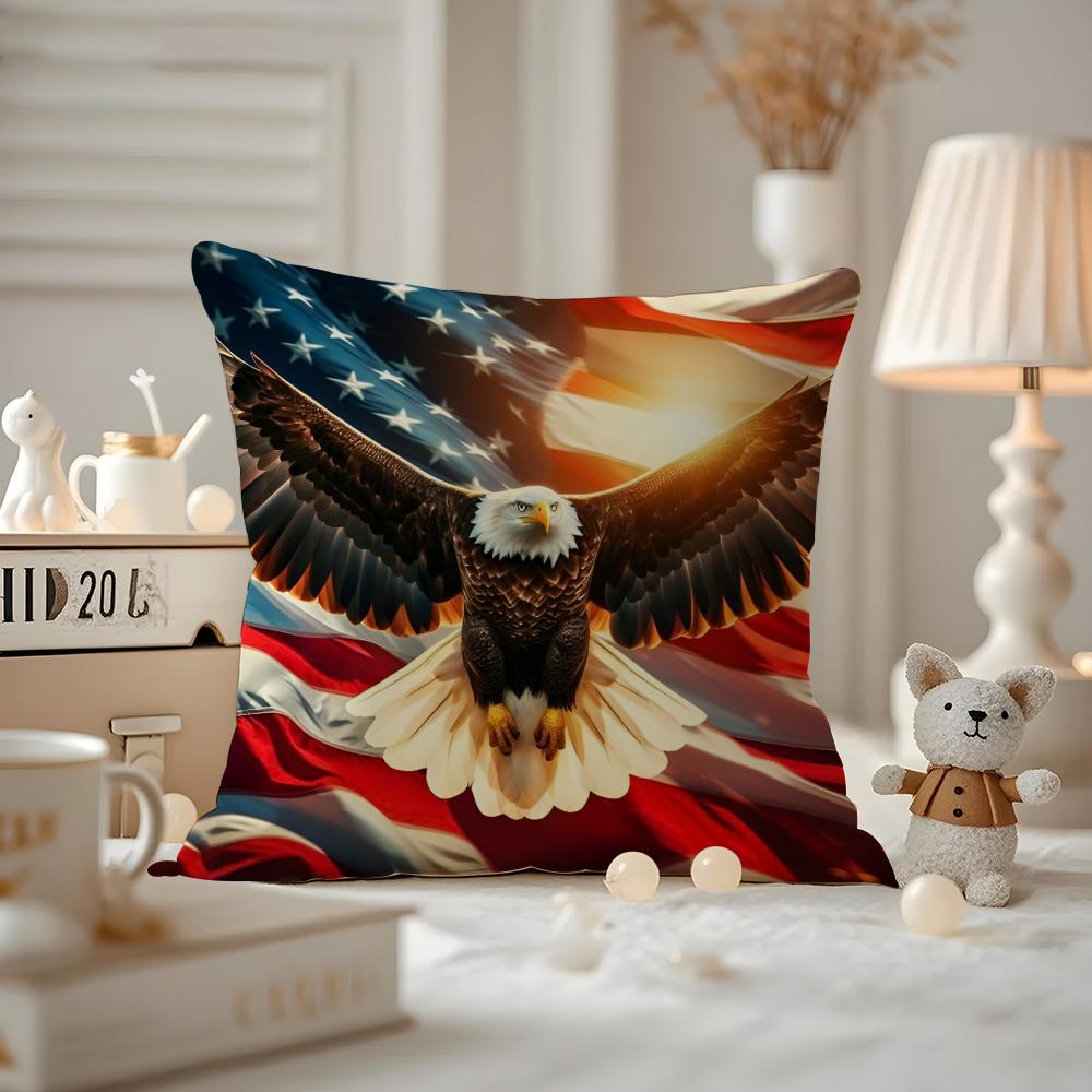 Independence Day Cushion Cover Anti-dustmite Pillowcase Invisible Zipper Silky Short Plush Sofa Cushion Cover
