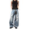 American Trendy Brand Washed Blue Old Cat Whisker Niche Design Ripped Loose Straight Jeans Casual Versatile Trousers