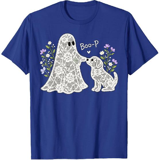 Boo-P Floral Ghost and Dog Halloween Boop Humor Design T-Shirt