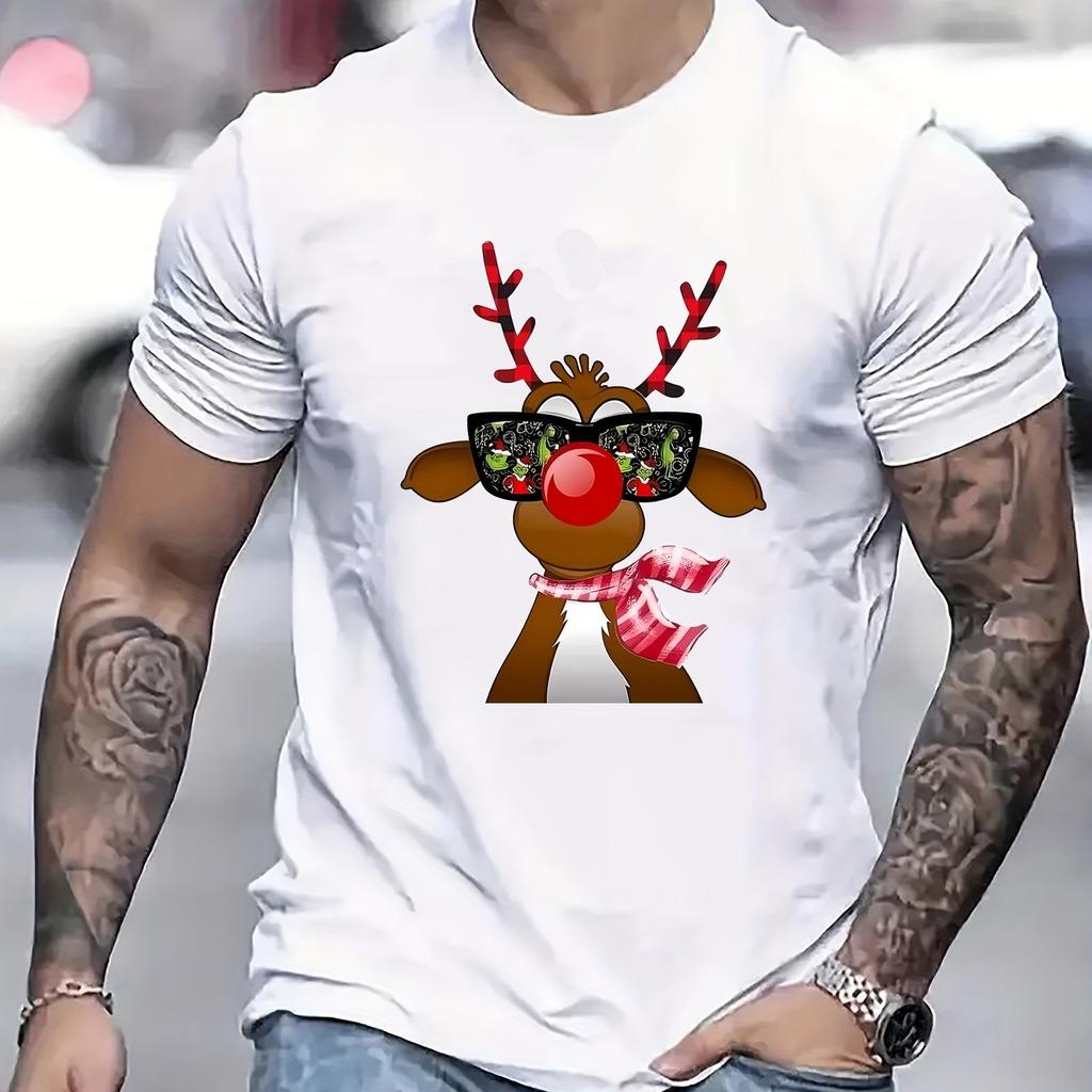 Funny Grinch Reindeer Sunglasses Graphic TShirt Mens Soft Cotton Holiday Casual Tee