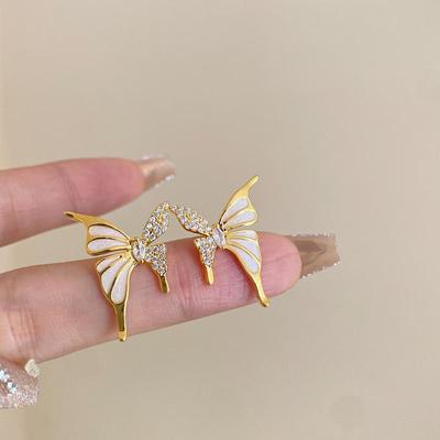 Elegant Gold Diamond Butterfly Earrings with Light Luxury Minimalist Design