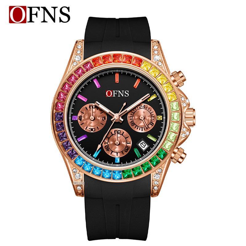 OFNS Men s Luminous Chronograph Quartz Watch: 30m Waterproof, Six-Hand Calendar, Three Subdials, Business Wristwatch
